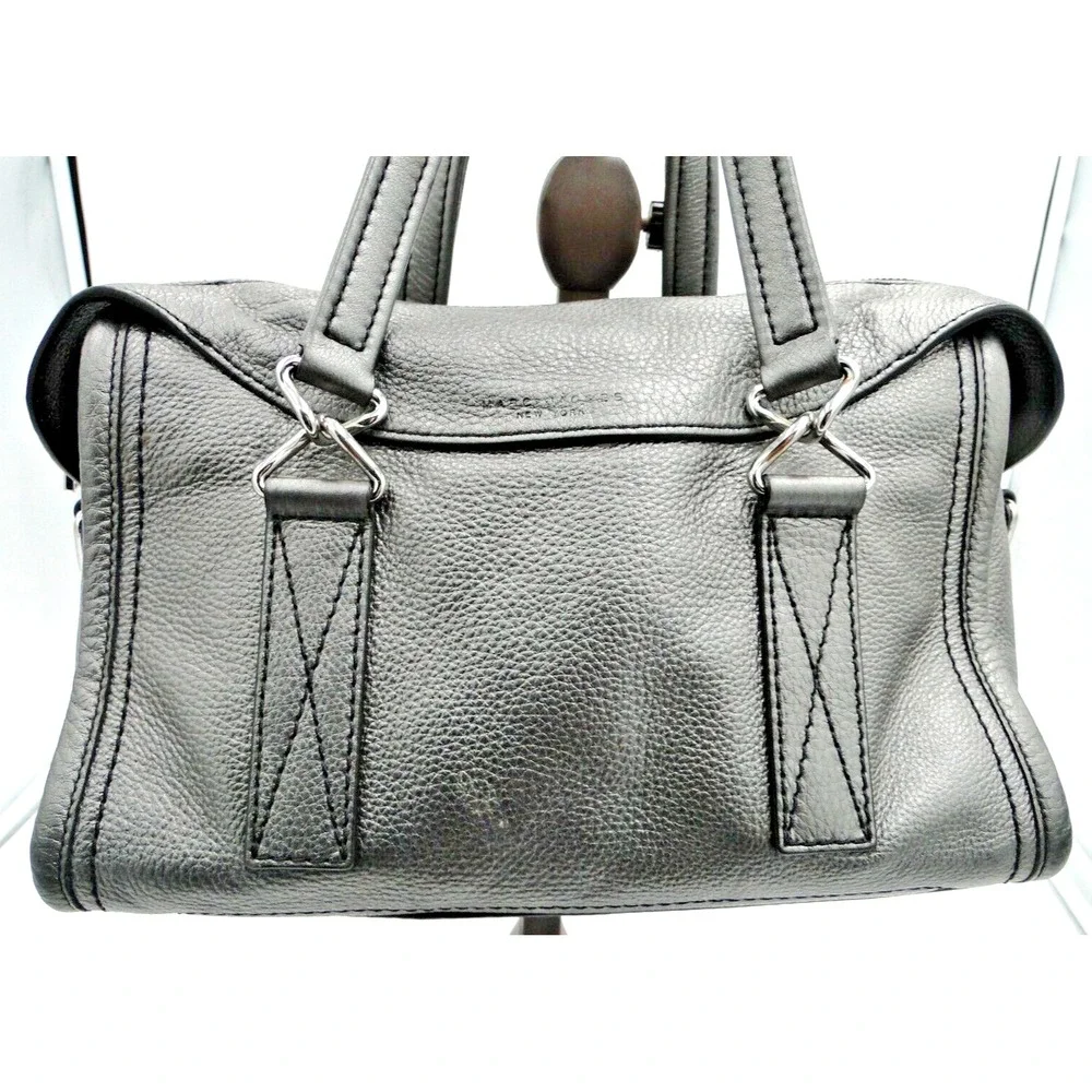 Marc‎ Jacobs Bag Crossbody Satchel Silver Pebbled Leather Handbag Purse Metallic